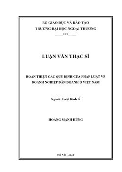 Luận văn Hoàn thiện các quy định của pháp luật về doanh nghiệp dân doanh ở Việt Nam