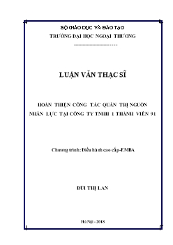 Luận văn Hoàn thiện công tác quản trị nguồn nhân lực tại công ty TNHH 1 thành viên 91