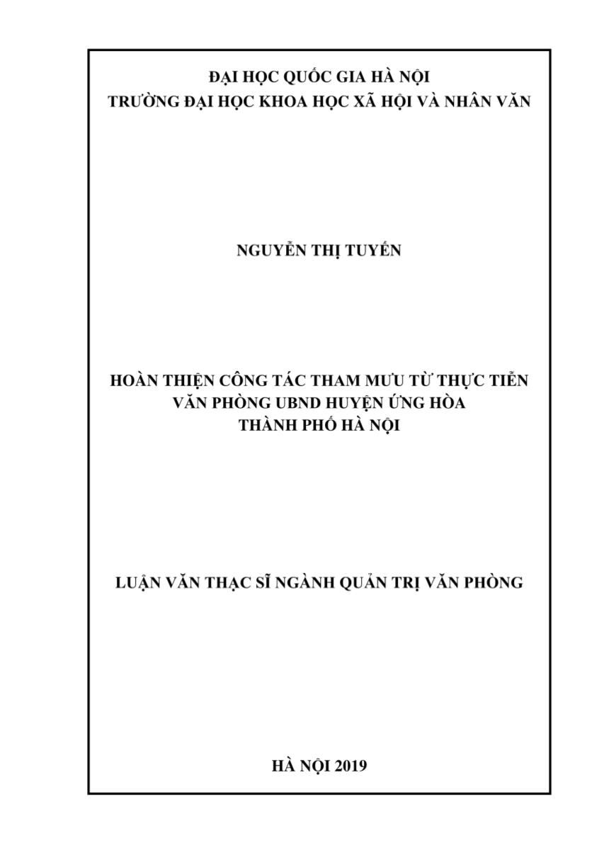 Luận văn Hoàn thiện công tác tham mưu từ thục tiền vàn phòng UBND huyện Ủng Hòa thành phó Hà Nội