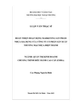 Luận văn Hoàn thiện hoạt động marketing sản phẩm nhựa gia dụng của công ty cổ phần sản xuất thương mại nhựa Hiệp Thành