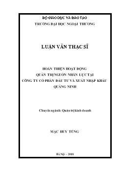 Luận văn Hoàn thiện hoạt động quản trị nguồn nhân lực tại công ty cổ phần đầu tư và xuất nhập khẩu Quảng Ninh