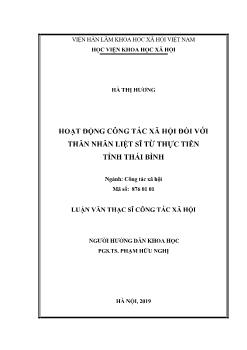 Luận văn Hoạt động công tác xã hội đối với thân nhân liệt sĩ từ thực tiễn tỉnh Thái Bình