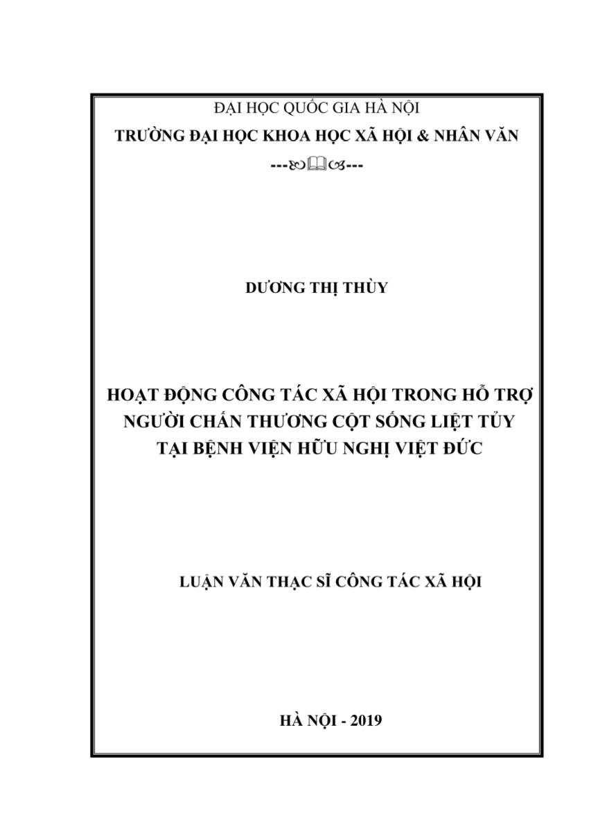 Luận văn Hoạt động công tác xã hội trong hỗ trợ người chấn thưong cột sống liệt tủy tại bệnh viện Hữu Nghị Việt Đức