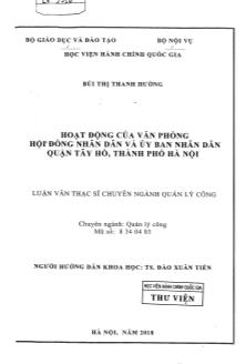 Luận văn Hoạt động của văn phòng hội'đòng nhân dân và ủy ban nhân dân quận Tây Hồ, thành phố Hà Nội