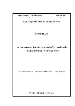 Luận văn Hoạt động giám sát của hội đồng nhân dân huyện Bến Cầu, tỉnh Tây Ninh