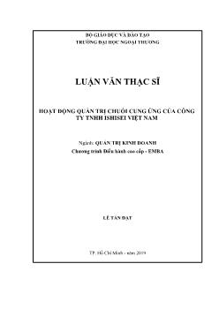 Luận văn Hoạt động quản trị chuỗi cung ứng của công ty TNHH ishisei Việt Nam