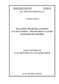 Luận văn Hoạt động thanh tra lao động của sở lao động – Thương binh và xã hội thành phố Hồ Chí Minh