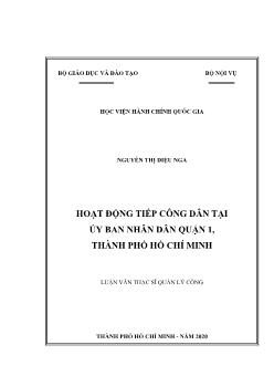 Luận văn Hoạt động tiếp công dân tại ủy ban nhân dân quận 1, thành phố Hồ Chí Minh