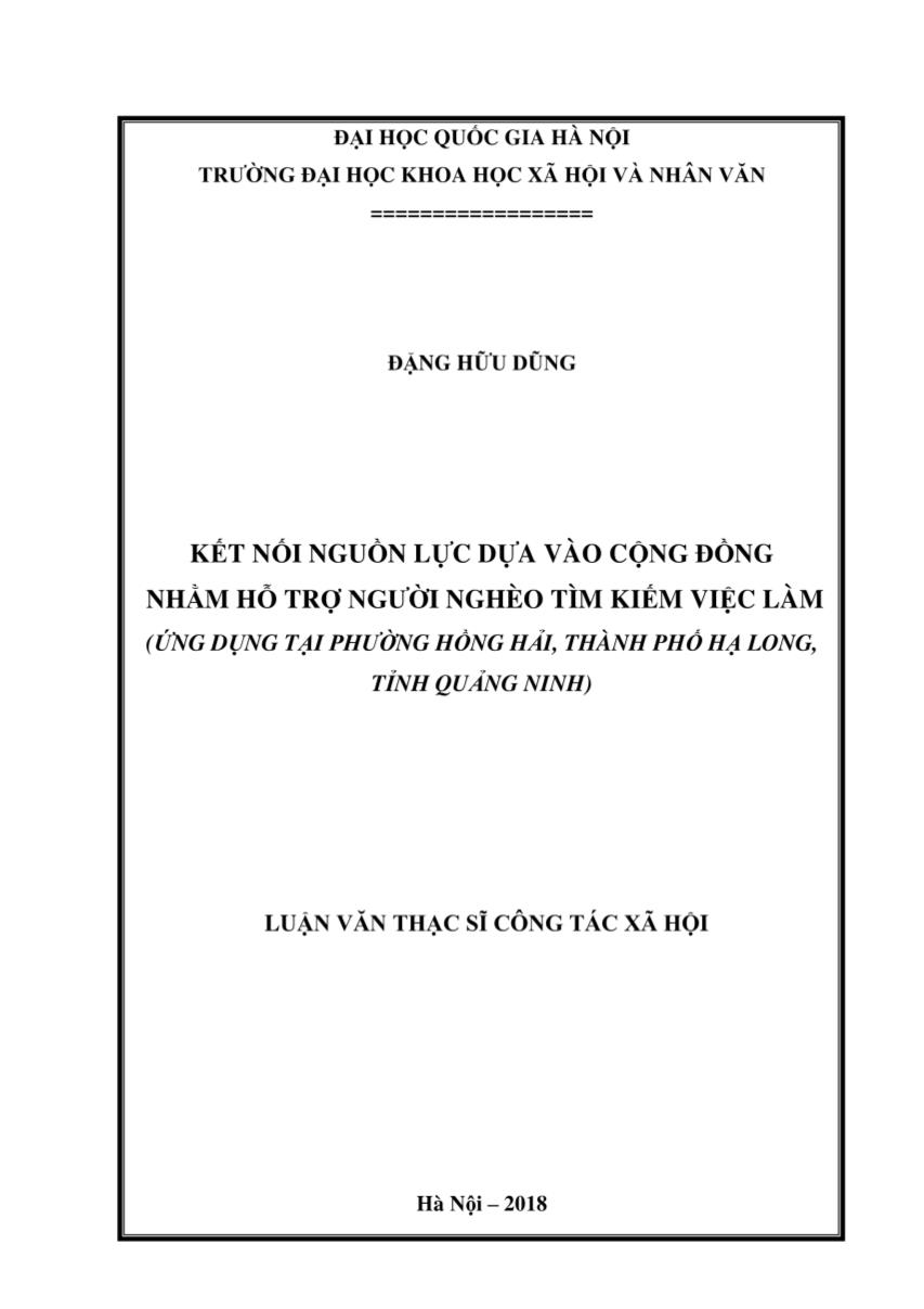 Luận văn Kết nối nguồn lực dựa vào cộng đồng nhằm hỗ trợ người nghèo tìm kiếm việc làm (ứng dụng tại phường Hồng Hải, thành phố Hạ Long, tỉnh Quảng Ninh)