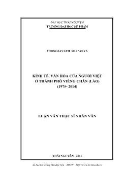 Luận văn Kinh tế, văn hóa của người Việt ở thành phố Viêng Chăn (Lào) (1975 - 2014)