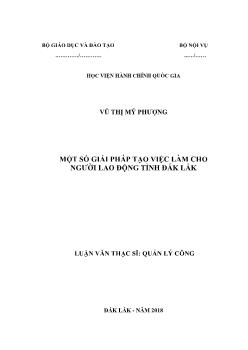 Luận văn Một số giải pháp tạo việc làm cho người lao động tỉnh Đắk Lắk