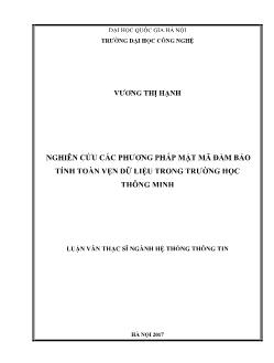 Luận văn Nghiên cứu các phương pháp mật mã đảm bảo tính toàn vẹn dữ liệu ở trường học thông minh