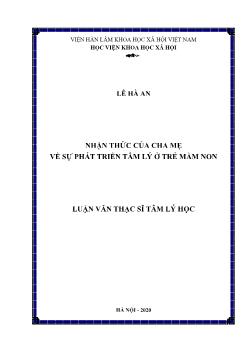 Luận văn Nhận thức của cha mẹ về sự phát triển tâm lý ở trẻ mầm non