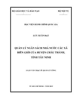 Luận văn Quản lí ngân sách Nhà nước các xã biên giới của huyện Châu Thành, tỉnh Tây Ninh