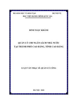 Luận văn Quản lý chi ngân sách nhà nước tại thành phố Cao Bằng, tỉnh Cao Bằng