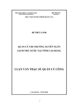 Luận văn Quản lý chi thường xuyên ngân sách nhà nước tại tỉnh Cao Bằng