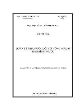 Luận văn Quản lý nhà nước đối với công giáo ở tỉnh Bình Phước