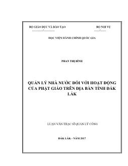 Luận văn Quản lý nhà nước đối với hoạt động của phật giáo trên địa bàn tỉnh Đắk Lắk