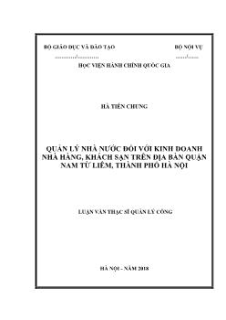 Luận văn Quản lý nhà nước đối với kinh doanh nhà hàng, khách sạn trên địa bàn quận Nam Từ Liêm, thành phố Hà Nội