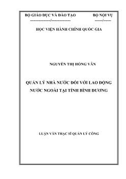 Luận văn Quản lý nhà nước đối với lao động nước ngoài tại tỉnh Bình Dương