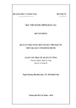 Luận văn Quản lý nhà nước đối với xúc tiến đầu tư trên địa bàn tỉnh Bình Phước