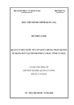 Luận văn Quản lý nhà nước về cấp giấy chứng nhận quyền sử dụng đất tại thành phố Cà Mau, tỉnh Cà Mau