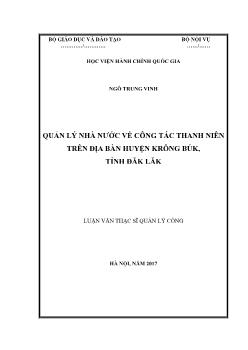 Luận văn Quản lý nhà nước về công tác thanh niên trên địa bàn huyện Krông Búk, tỉnh Đăk Lăk