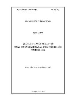 Luận văn Quản lý nhà nước về đào tạo ở các trường đại học, cao đẳng trên địa bàn tỉnh Đắk Lắk