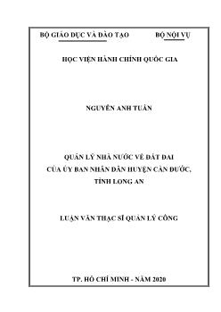 Luận văn Quản lý nhà nước về đất đai tại ủy ban nhân dân huyện Cần Đước, tỉnh Long An