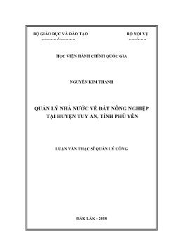 Luận văn Quản lý nhà nước về đất nông nghiệp tại huyện Tuy An, tỉnh Phú Yên