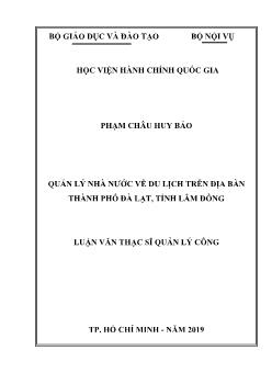 Luận văn Quản lý nhà nước về du lịch trên địa bàn thành phố Đà Lạt, tỉnh Lâm Đồng