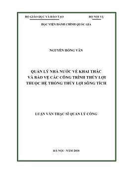 Luận văn Quản lý nhà nước về khai thác và bảo vệ các công trình thủy lợi thuộc hệ thống thủy lợi sông tích