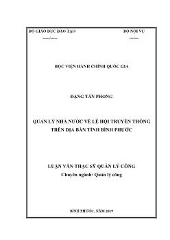 Luận văn Quản lý nhà nước về lễ hội truyền thống trên địa bàn tỉnh Bình Phước