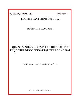 Luận văn Quản lý nhà nước về thu hút đầu tư trực tiếp nước ngoài tại tỉnh Đồng Nai