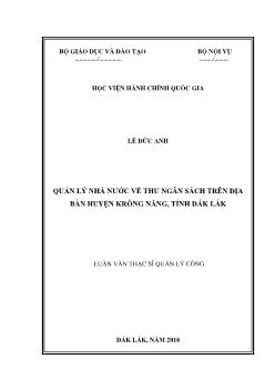 Luận văn Quản lý nhà nước về thu ngân sách trên địa bàn huyện Krông năng, tỉnh Đắk Lắk