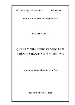 Luận văn Quản lý nhà nước về việc làm trên địa bàn tỉnh Bình Dương