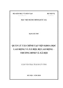 Luận văn Quản lý tài chính ở viện khoa học lao động và xã hội, bộ lao động – Thương binh và xã hội