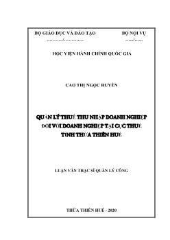 Luận văn Quản lý thuế thu nhập doanh nghiệp đối với doanh nghiệp tại cục thuế tỉnh Thừa Thiên Huế