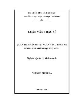 Luận văn Quản trị nhân sự tại ngân hàng TMCP An Bình – Chi nhánh Quảng Ninh