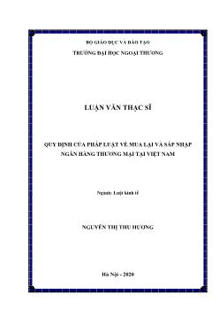 Luận văn Quy định của pháp luật về mua lại và sáp nhập ngân hàng thương mại tại Việt Nam