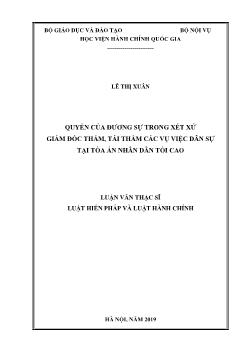 Luận văn Quyền của đương sự trong xét xử giám đốc thẩm, tái thẩm các vụ việc dân sự tại tòa án nhân dân tối cao