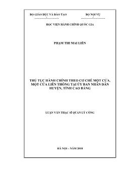 Luận văn Thủ tục hành chính theo cơ chế một cửa, một cửa liên thông tại ủy ban nhân dân huyện, tỉnh Cao Bằng