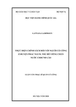 Luận văn Thực hiện chính sách đối với người có công ở huyện Phac Ngum, thủ đô Viêng Chăn nước CHDCND Lào