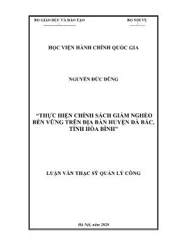 Luận văn Thực hiện chính sách giảm nghèo bền vững trên địa bàn huyện Đà Bắc, tỉnh Hòa Bình