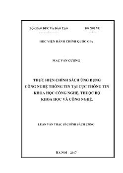 Luận văn Thực hiện chính sách ứng dụng công nghệ thông tin tại cục thông tin khoa học công nghệ, thuộc bộ khoa học và công nghệ