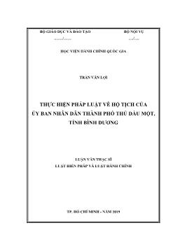 Luận văn Thực hiện pháp luật về hộ tịch của ủy ban nhân dân thành phố Thủ Dầu một, tỉnh Bình Dương