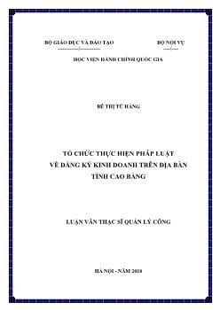 Luận văn Tổ chức thực hiện pháp luật về đăng ký kinh doanh trên địa bàn tỉnh Cao Bằng