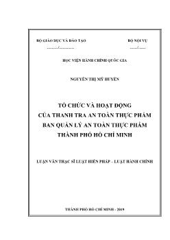 Luận văn Tổ chức và hoạt động của thanh tra an toàn thực phẩm ban quản lý an toàn thực phẩm thành phố Hồ Chí Minh