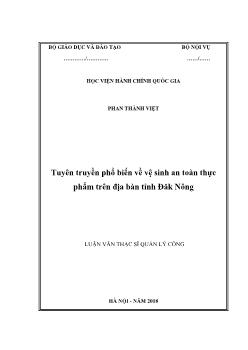 Luận văn Tuyên truyền phổ biến về vệ sinh an toàn thực phẩm trên địa bàn tỉnh Đăk Nông