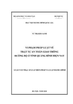 Luận văn Vi phạm pháp luật về trật tự an toàn giao thông đường bộ ở tỉnh Quảng Bình hiện nay